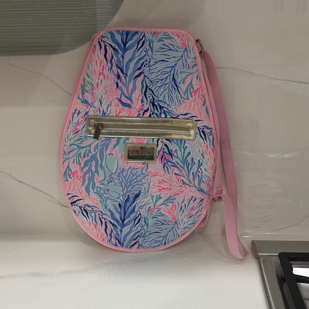 Pink and Blue Patterned Tennis Racket Cover and carrier